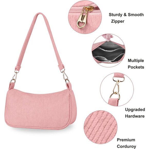 Women's Pink Tote Handbag Clutch Purse Crescent Underarm Bag Cross Body Bags - Picture 2 of 7